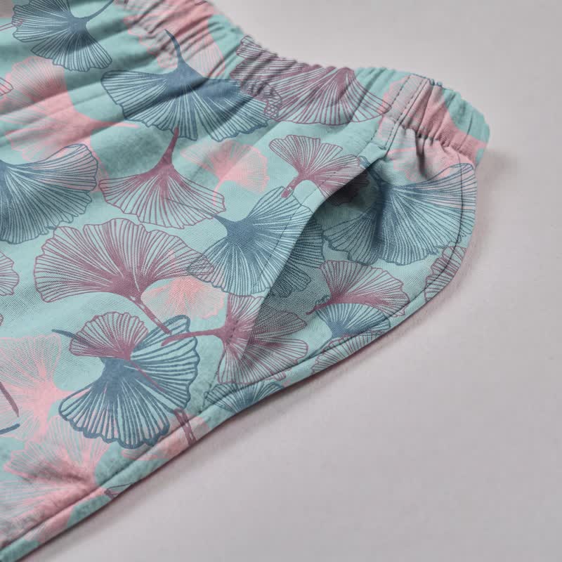 Loungewear-Set aus Baumwolle mit Ginkgoblatt-Motiv und gekerbtem Kragen - image 5