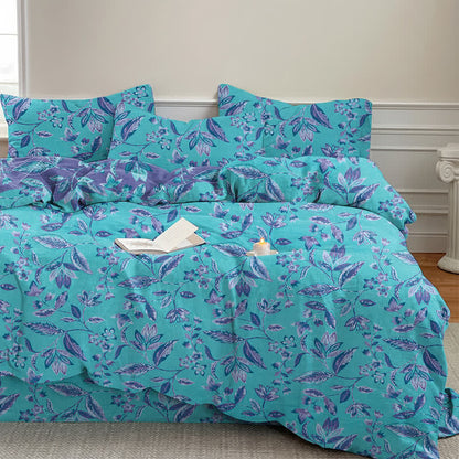 Bettwäsche-Set aus Baumwolle mit blauem und violettem Blattmuster - image 2