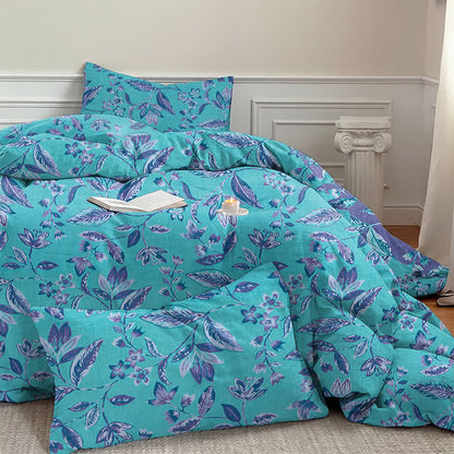 Bettwäsche-Set aus Baumwolle mit blauem und violettem Blattmuster - image 7