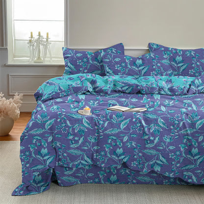 Bettwäsche-Set aus Baumwolle mit blauem und violettem Blattmuster - image 10