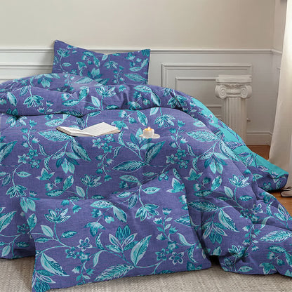 Bettwäsche-Set aus Baumwolle mit blauem und violettem Blattmuster - image 16