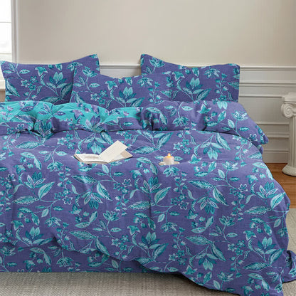 Bettwäsche-Set aus Baumwolle mit blauem und violettem Blattmuster - image 11