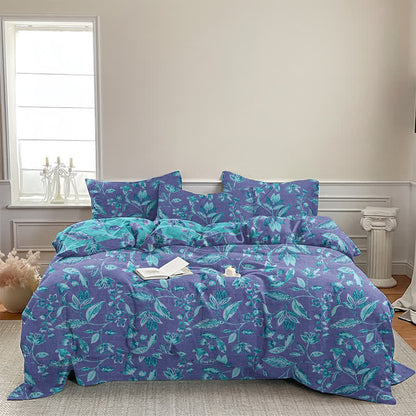 Bettwäsche-Set aus Baumwolle mit blauem und violettem Blattmuster - image 13