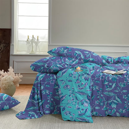 Bettwäsche-Set aus Baumwolle mit blauem und violettem Blattmuster - image 15