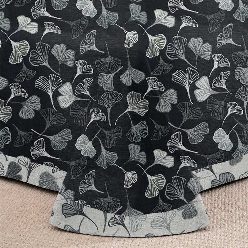 Vintage Wendebettwäsche-Set aus Baumwolle mit schwarzem Ginkgoblatt - image 3