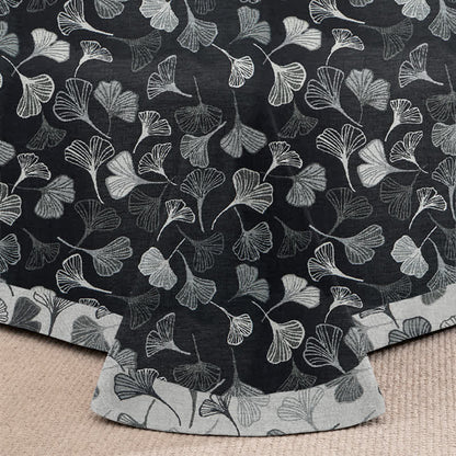Vintage Wendebettwäsche-Set aus Baumwolle mit schwarzem Ginkgoblatt - image 3