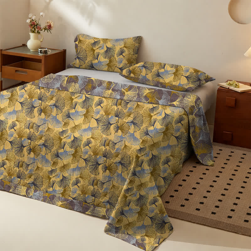 Bettwäsche-Set aus Baumwolle mit goldenem Ginkgoblatt - image 1