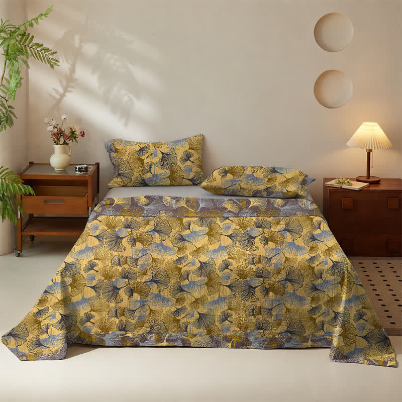 Bettwäsche-Set aus Baumwolle mit goldenem Ginkgoblatt - image 2