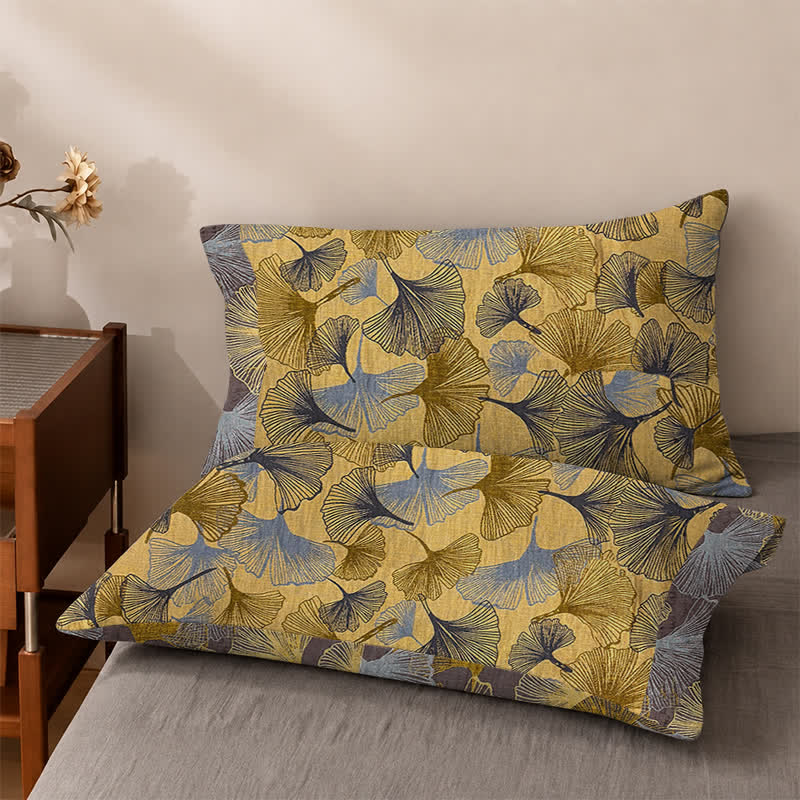 Bettwäsche-Set aus Baumwolle mit goldenem Ginkgoblatt - Gelb - 2 Kissenbezüge - 40" x 50cm x 50cm - image 4