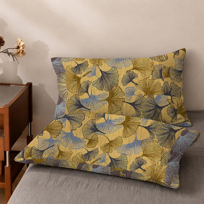 Bettwäsche-Set aus Baumwolle mit goldenem Ginkgoblatt - Gelb - 2 Kissenbezüge - 40" x 50cm x 50cm - image 4