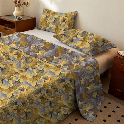 Bettwäsche-Set aus Baumwolle mit goldenem Ginkgoblatt - Gelb - Tagesdecke mit 2 Kissenbezügen - König - image 0