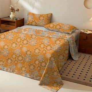 Tagesdecke aus Baumwollgaze mit Sonnenblumenmuster - Orange - Tagesdecke mit 2 Kissenbezügen - König - image 0