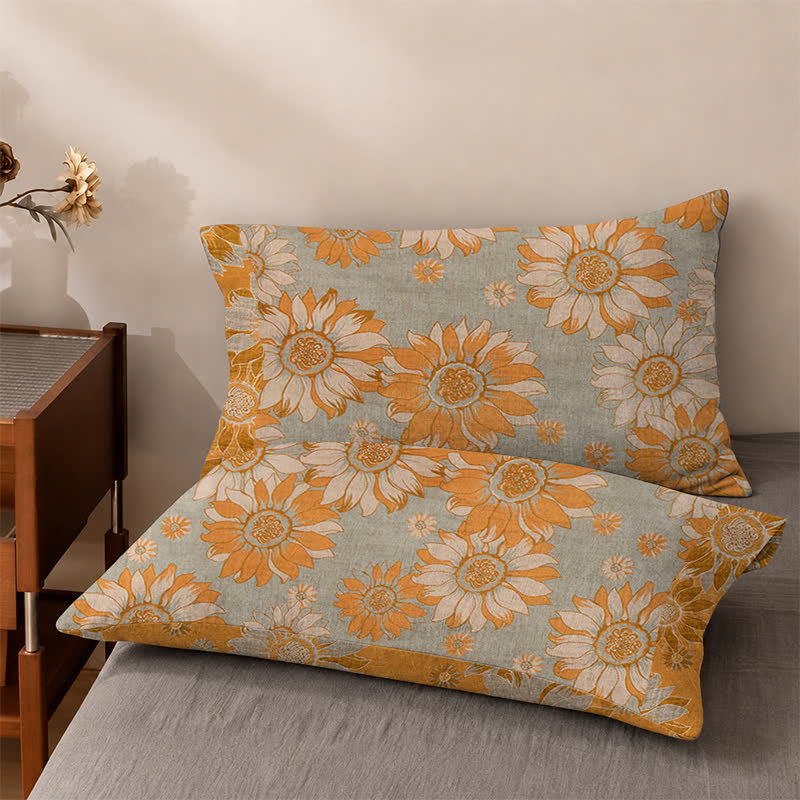 Tagesdecke aus Baumwollgaze mit Sonnenblumenmuster - Grau - 2 Kissenbezüge - 40" x 50cm x 50cm - image 9