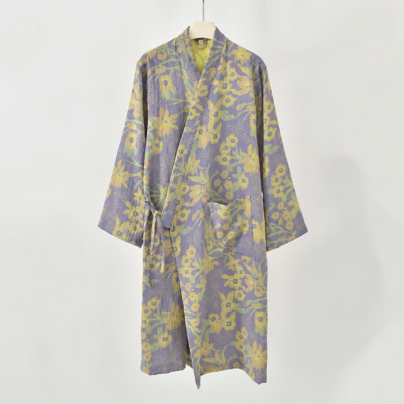 Kimono-Baumwollmantel mit pastoralem Blumenmuster und Jacquard-Print - image 13