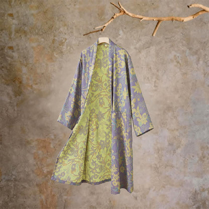 Kimono-Baumwollmantel mit pastoralem Blumenmuster und Jacquard-Print - Lila - XXL - image 12