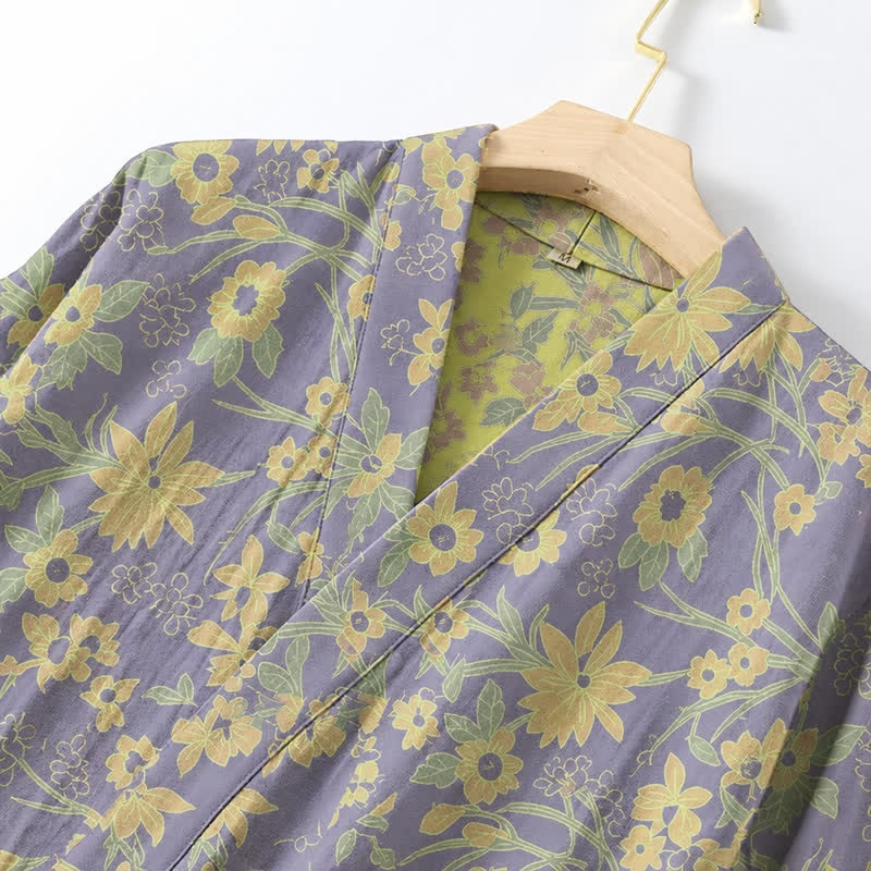 Kimono-Baumwollmantel mit pastoralem Blumenmuster und Jacquard-Print - image 14