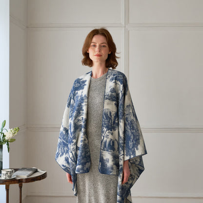 Vintage Dschungel-Toile Poncho-Schal - Blau - 130cm x 160cm - image 0