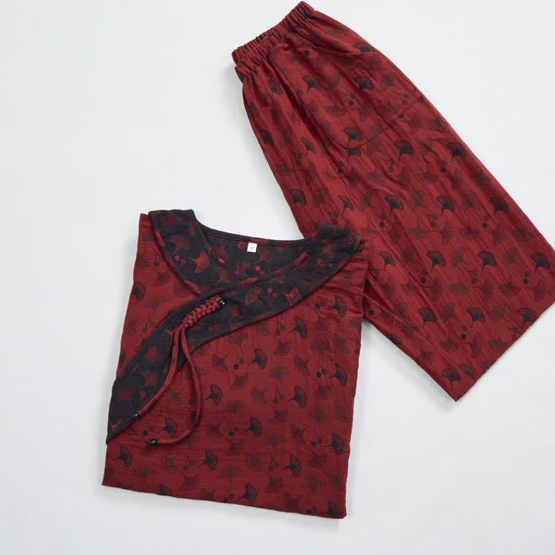 Ginkgoblatt-Baumwollpyjama mit orientalischen Quasten - image 3