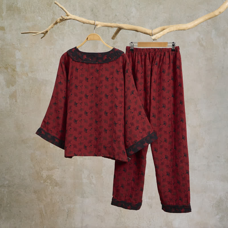 Ginkgoblatt-Baumwollpyjama mit orientalischen Quasten - image 1
