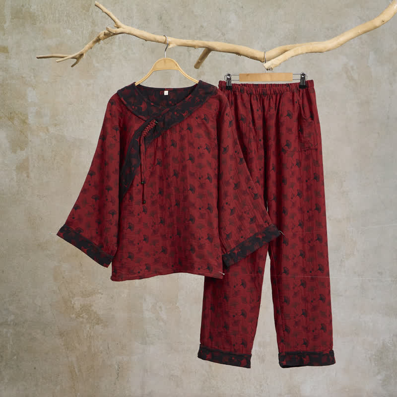 Ginkgoblatt-Baumwollpyjama mit orientalischen Quasten - 2XL - image 0