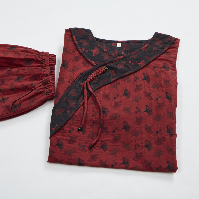 Ginkgoblatt-Baumwollpyjama mit orientalischen Quasten - image 2