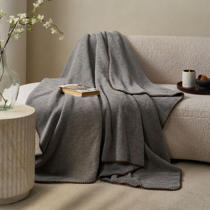 Minimalistische, doppelseitige Sherpa-Fleece-Überwurfdecke - Dunkelgrau - 200cm x 230cm - image 5