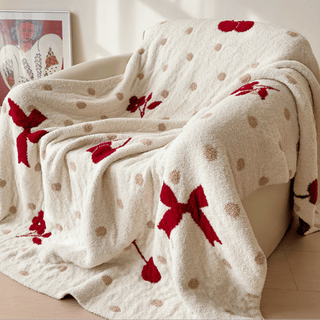 Weiße Schleife & Kirsch-Jacquard-Überwurfdecke - Weiß - 130cm x 170cm - image 0