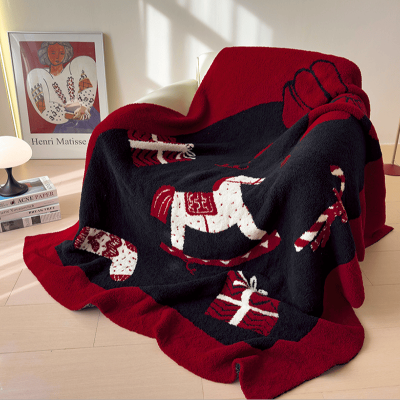 Weihnachtsschaukelpferd-Jacquard-Überwurfdecke - Schaukelpferd - 130cm x 170cm - image 0
