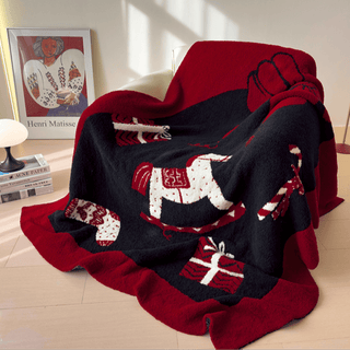 Weihnachtsschaukelpferd-Jacquard-Überwurfdecke - Schaukelpferd - 130cm x 170cm - image 0