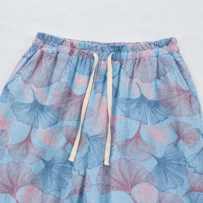 Vintage-Loungewear-Hose aus Baumwolle mit Ginkgoblatt-Motiv - image 2