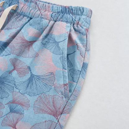 Vintage-Loungewear-Hose aus Baumwolle mit Ginkgoblatt-Motiv - image 4