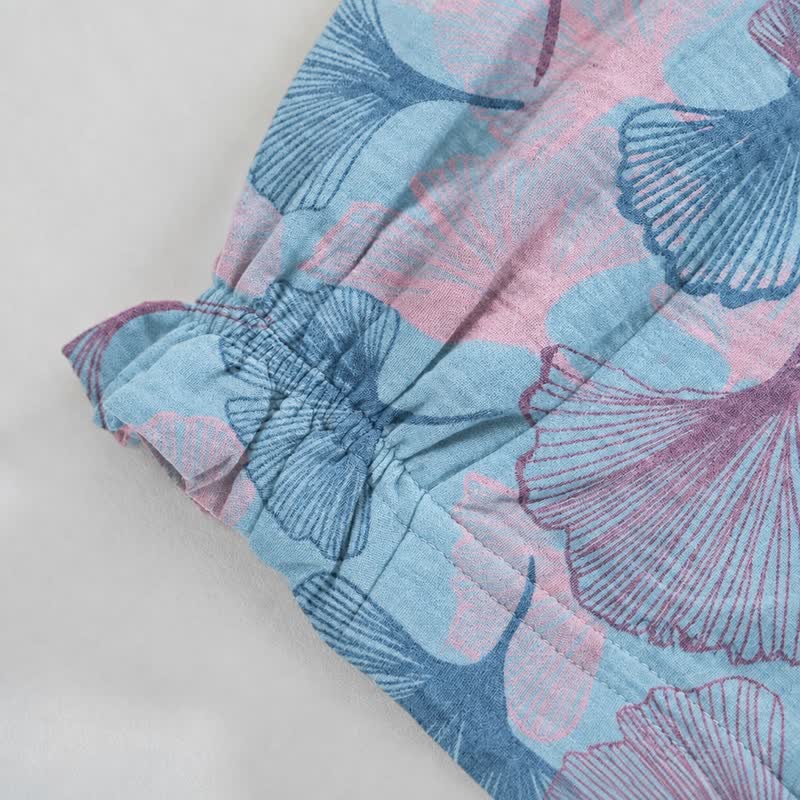 Vintage-Loungewear-Hose aus Baumwolle mit Ginkgoblatt-Motiv - image 3