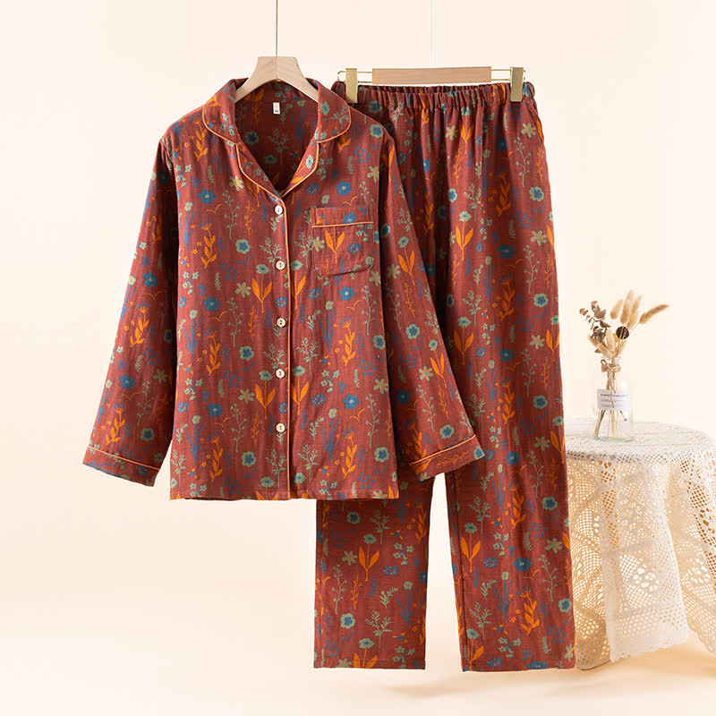 Gartenblüte Baumwoll-Loungewear-Set - Ziegelrot - XL - image 16