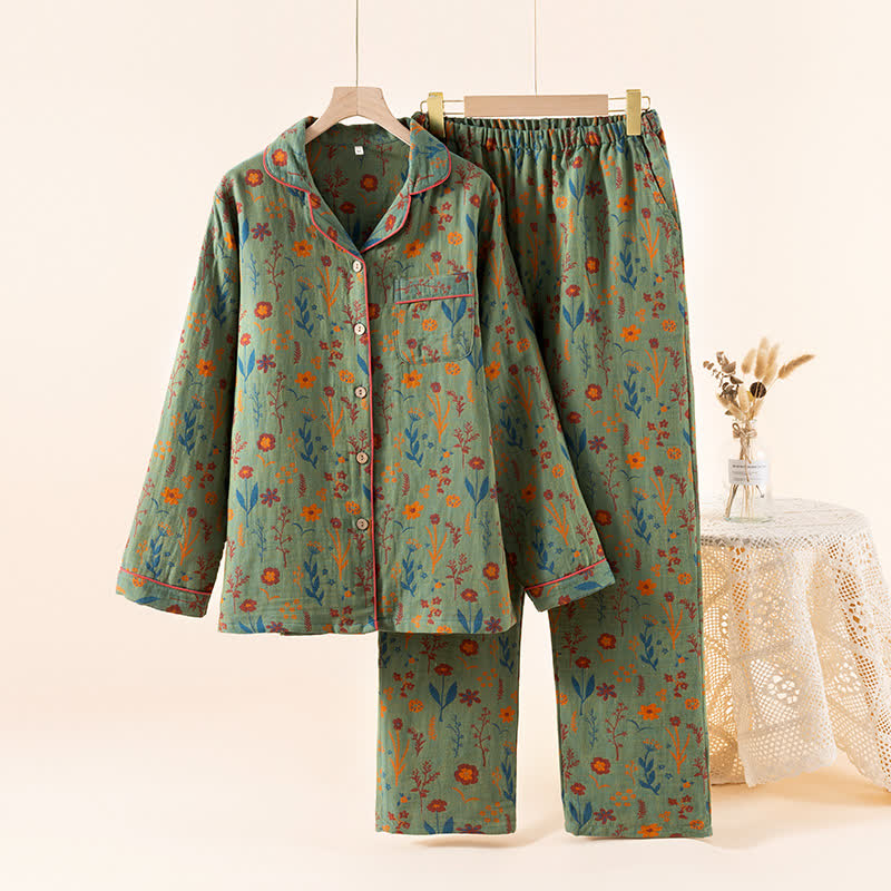 Gartenblüte Baumwoll-Loungewear-Set - Grün - XL - image 15
