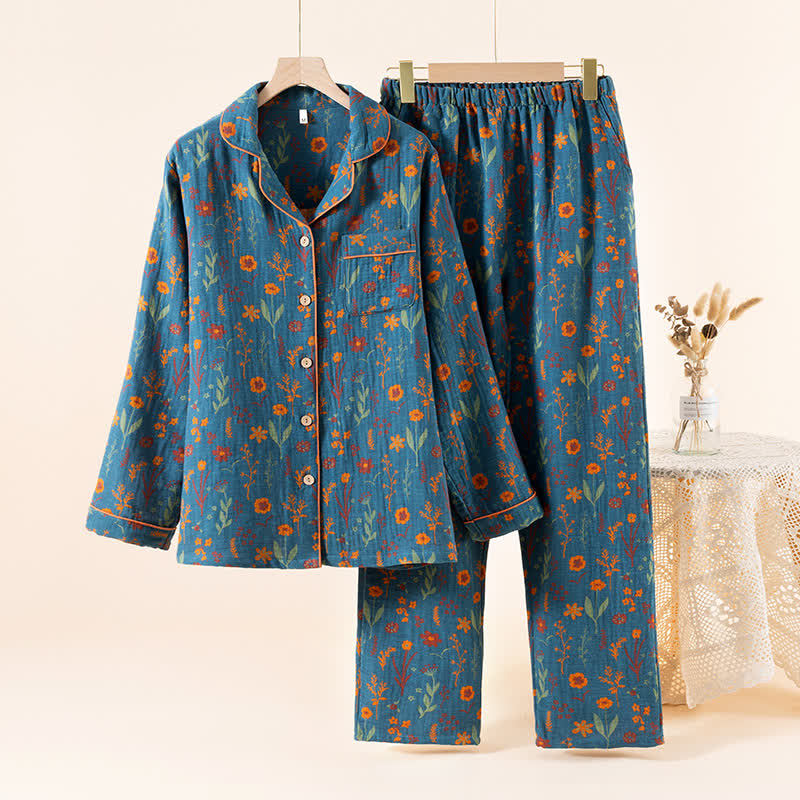Gartenblüte Baumwoll-Loungewear-Set - Blau - XL - image 1