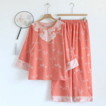 Lounge-Set aus Baumwolle mit floralem Blütenkragen - Orange - XL - image 0