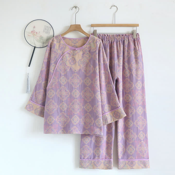 Vintage-Loungeset aus orientalischem Baumwollgaze - Lila - XL - image 0
