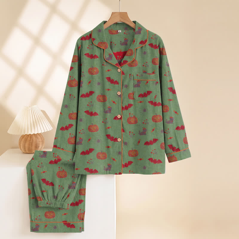 Halloween Kürbis Fledermaus Baumwoll-Loungewear-Set - image 8