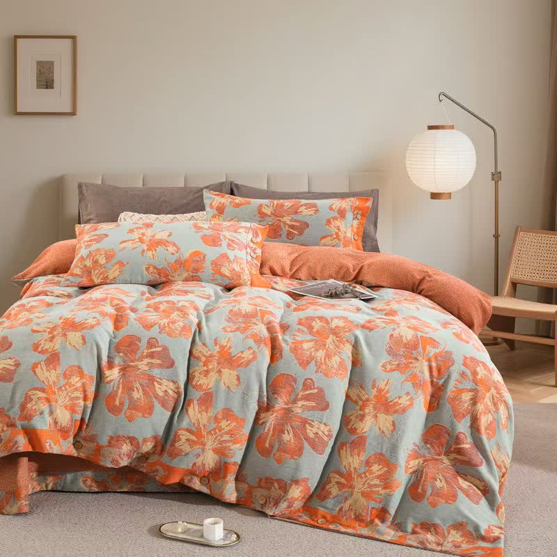 Bettwäsche-Set aus Baumwolle mit künstlerischem Blumenmuster - image 3