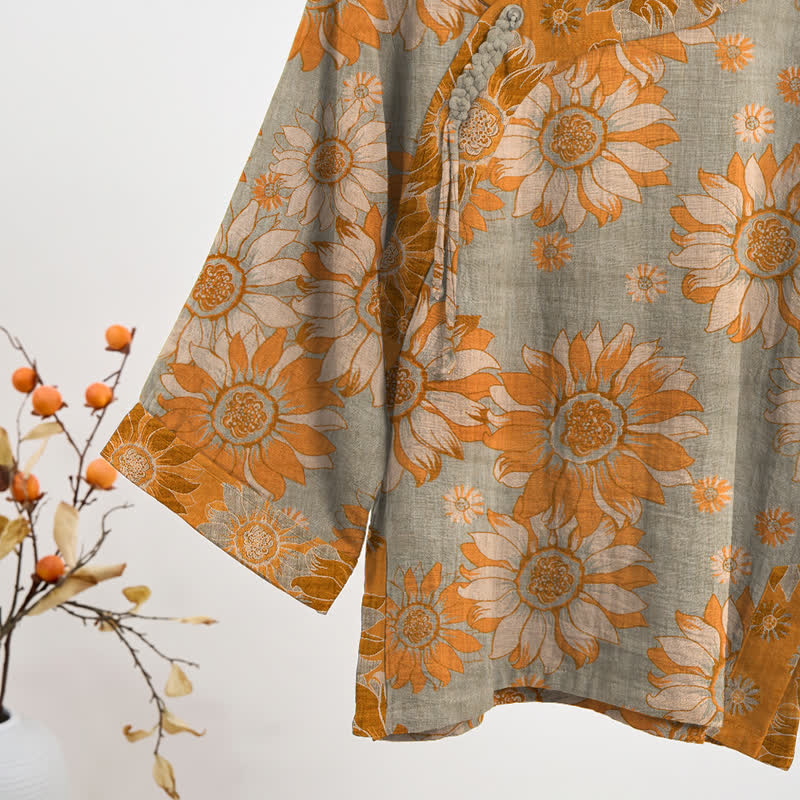 Orientalisches Sonnenblumen-Baumwollpyjama-Set - image 9