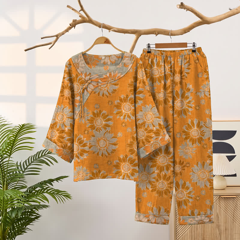 Orientalisches Sonnenblumen-Baumwollpyjama-Set - Orange - XXL - image 0