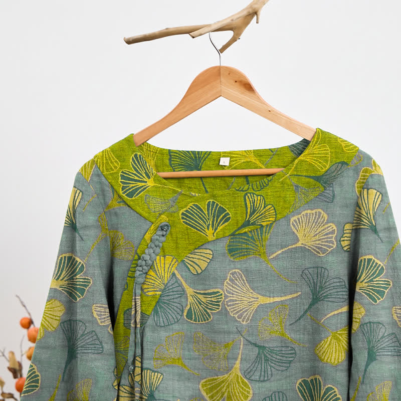 Orientalischer Ginkgoblatt-Baumwollpyjama-Set - image 7