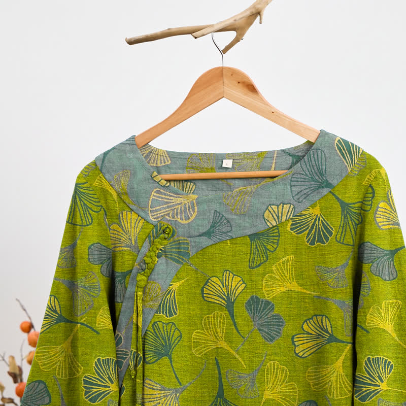 Orientalischer Ginkgoblatt-Baumwollpyjama-Set - image 1