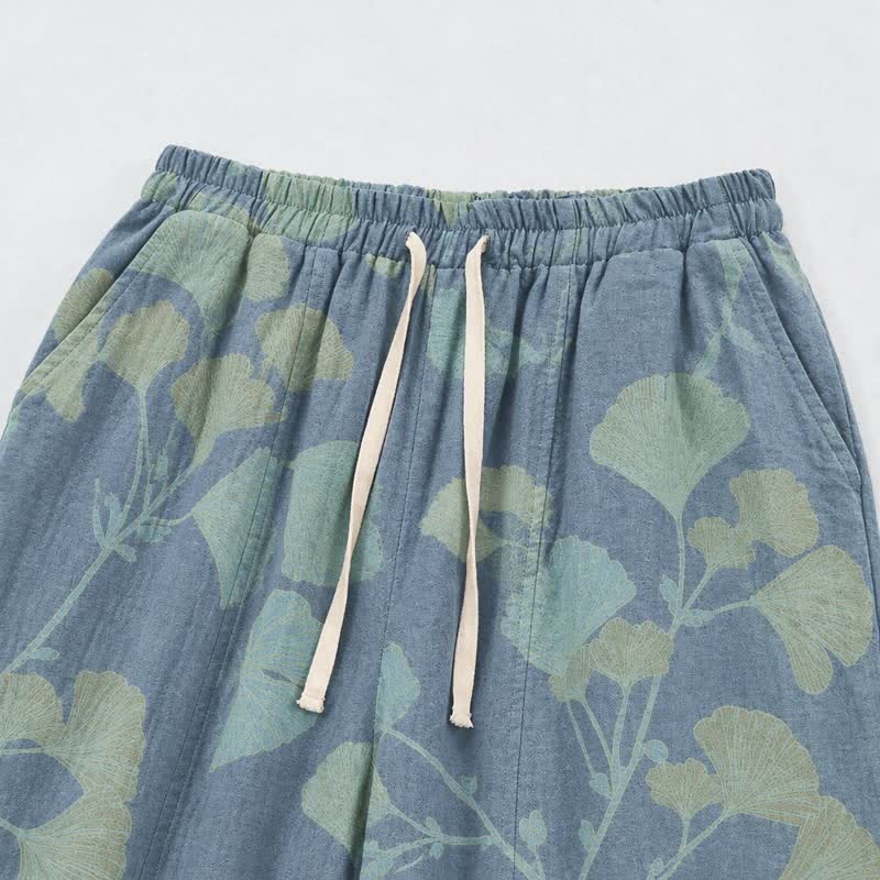 Retro-Loungewear-Hose aus Baumwolle mit botanischem Ginkgoblatt-Motiv - image 2