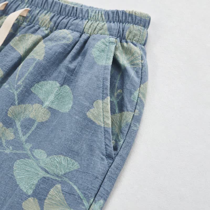 Retro-Loungewear-Hose aus Baumwolle mit botanischem Ginkgoblatt-Motiv - image 4