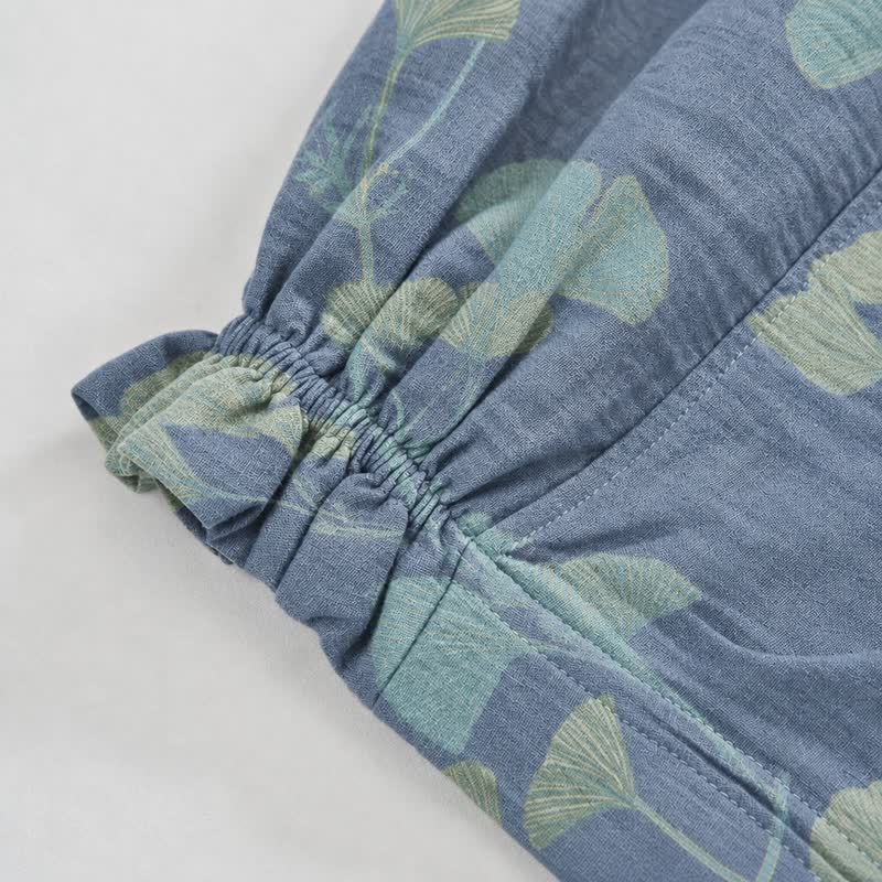 Retro-Loungewear-Hose aus Baumwolle mit botanischem Ginkgoblatt-Motiv - image 3