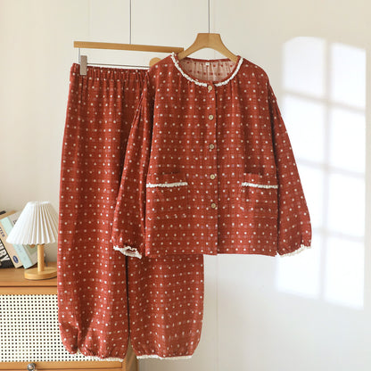 Lounge-Set aus Baumwollgaze und Spitze mit Zuckerpunkten - Ziegelrot - XXL - image 12