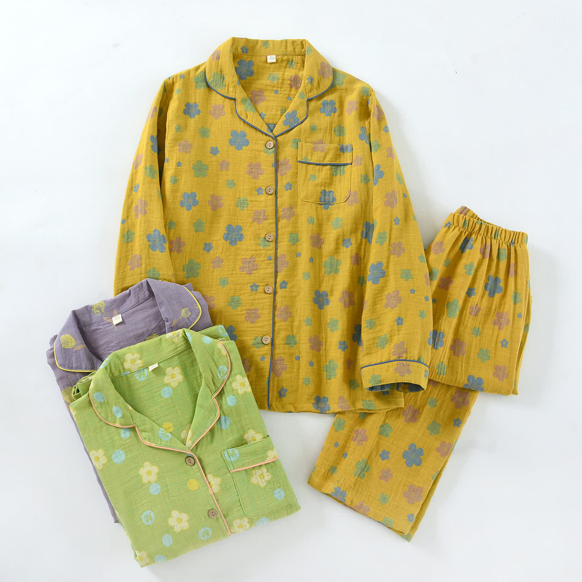 Loungewear-Set aus Baumwolle mit Blumenmuster und Paspelierung - image 0