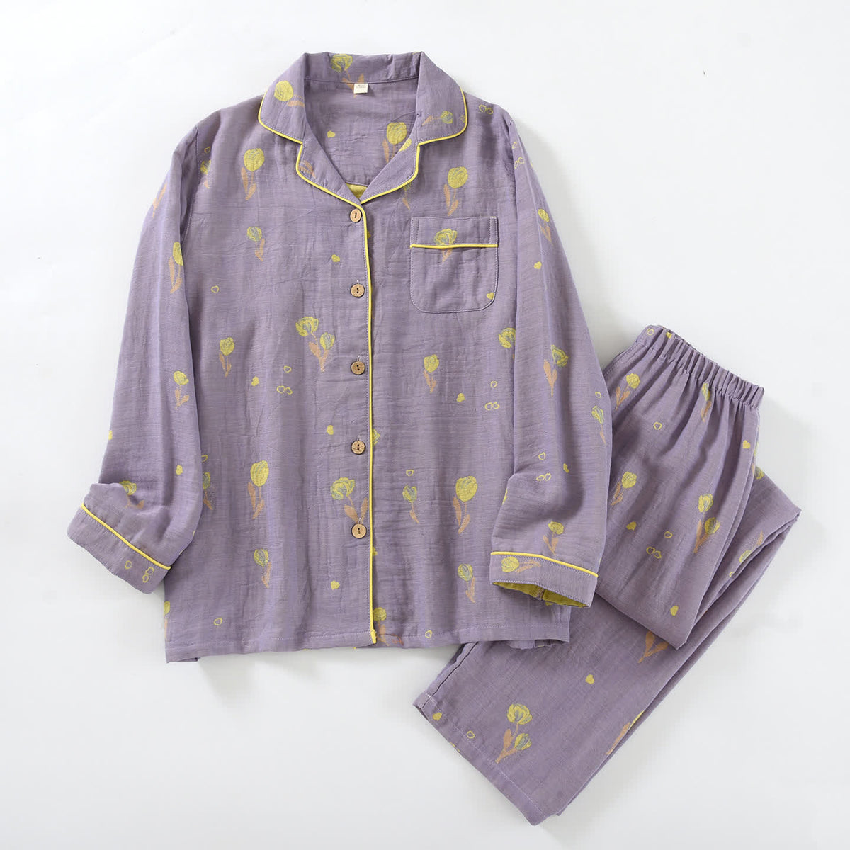 Loungewear-Set aus Baumwolle mit Blumenmuster und Paspelierung - Lila - XXL - image 13