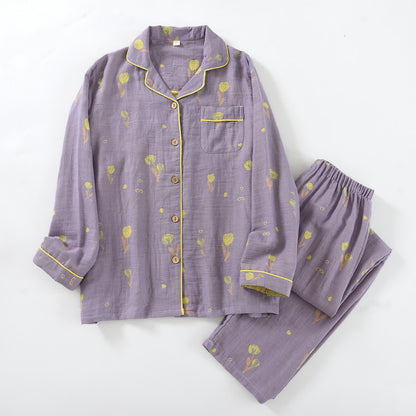 Loungewear-Set aus Baumwolle mit Blumenmuster und Paspelierung - Lila - XXL - image 13